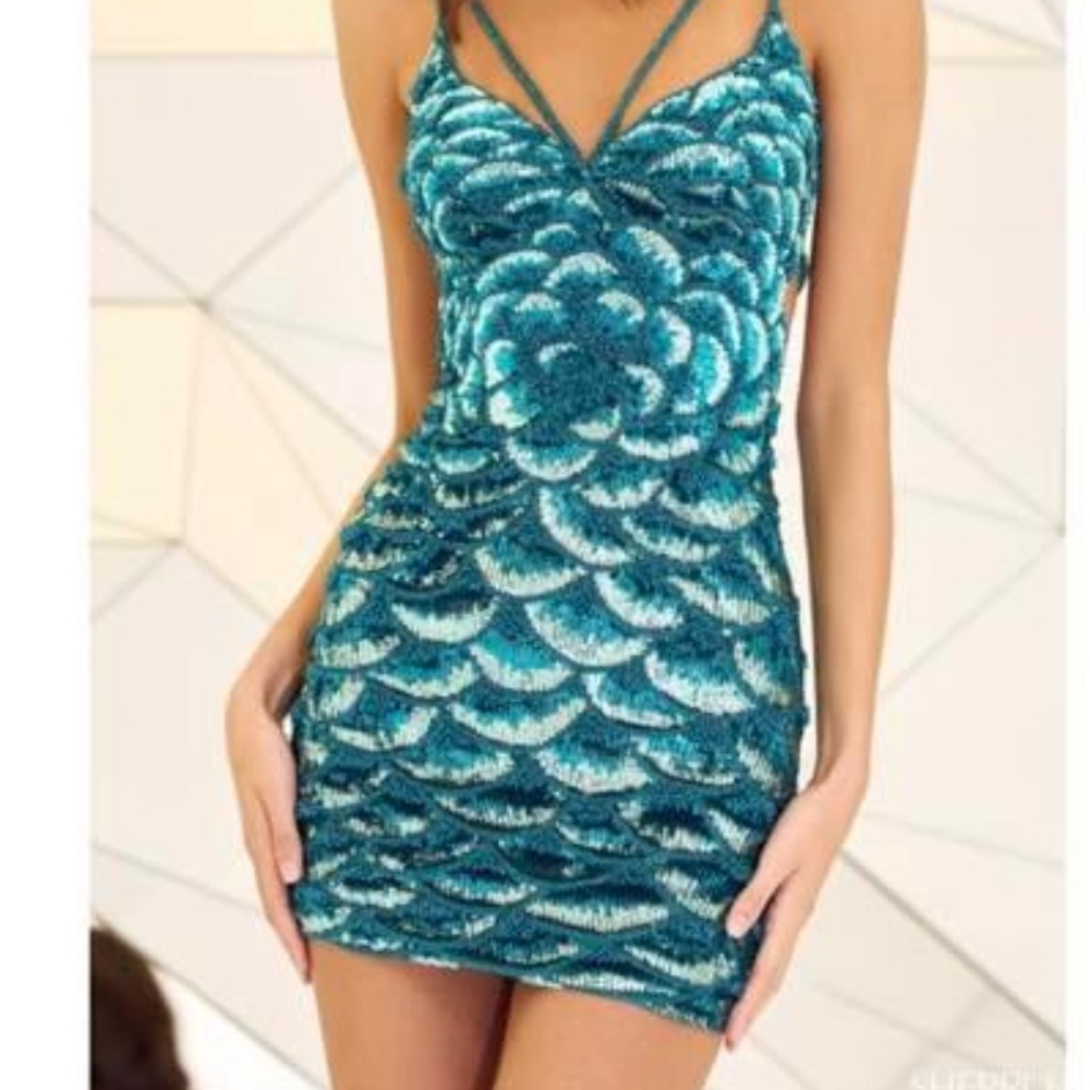 Elegant Teal Sequin Dress